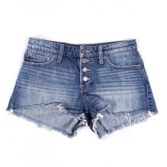Lucky Brand The Cut Off Shorts Women's 4/27 Blue Denim Button Fly Frayed Hem - Picture 1 of 10